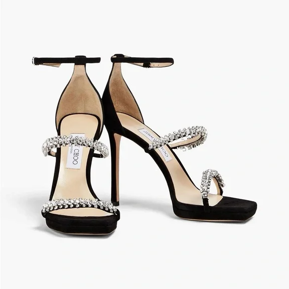 New JIMMY CHOO Bing 105 crystal-embellished suede platform sandals $1,695 - Picture 7 of 14